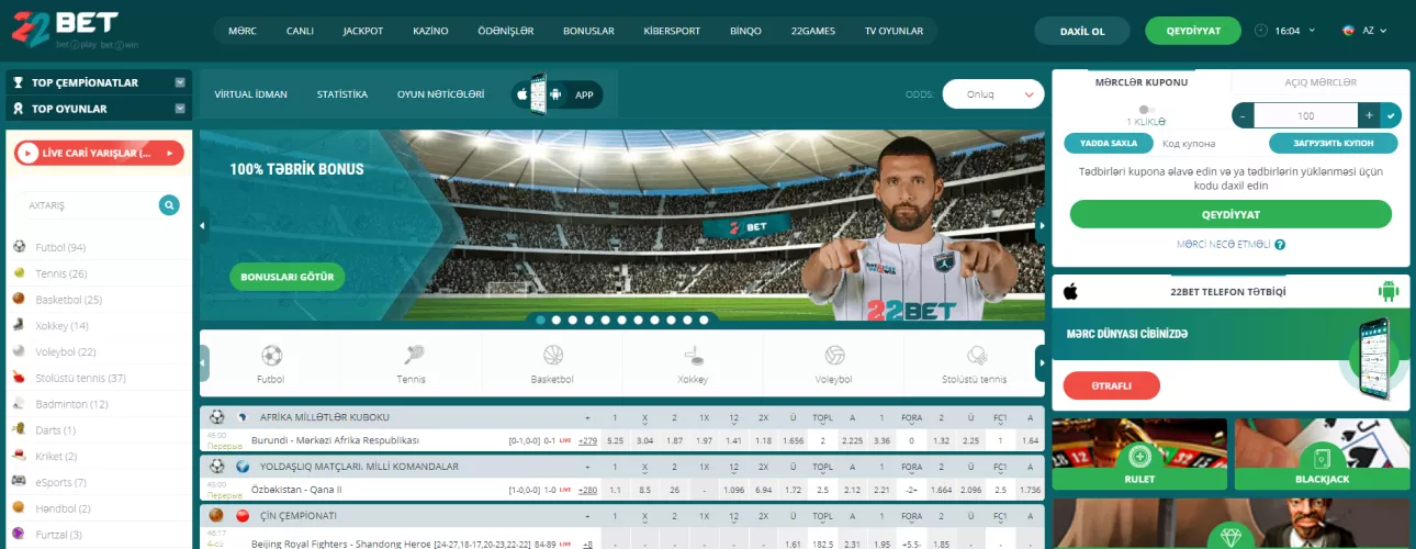 22Bet rəsmi saytı bukmeker kontoru