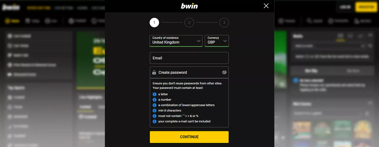 Bwin bukmeyker kontorunda qeydiyyat