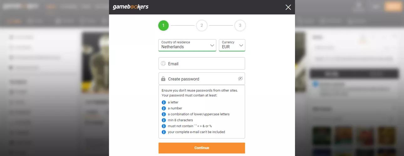 Анкета регистрации БК Gamebookers