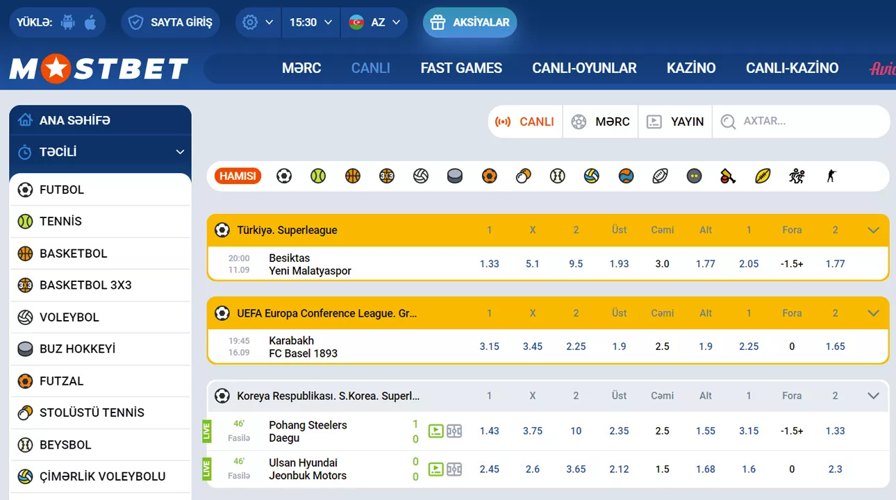 Mosbet Azərbaycan live