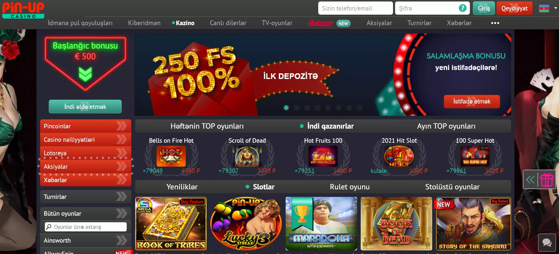 Pin-Up Azeybarcan kazinonun rəsmi saytı.