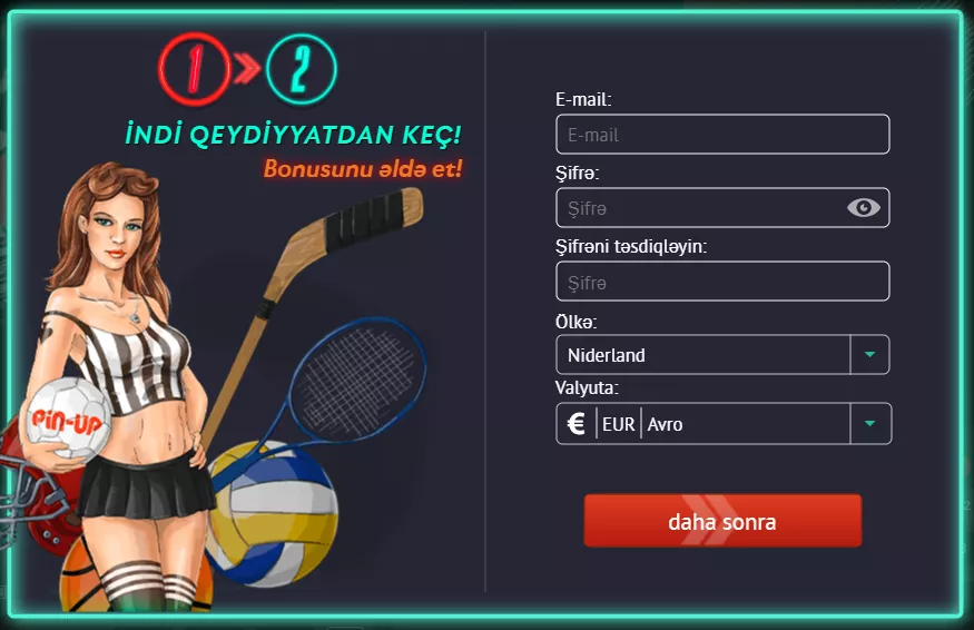 Pin Up da qeydiyyatdan kecmek